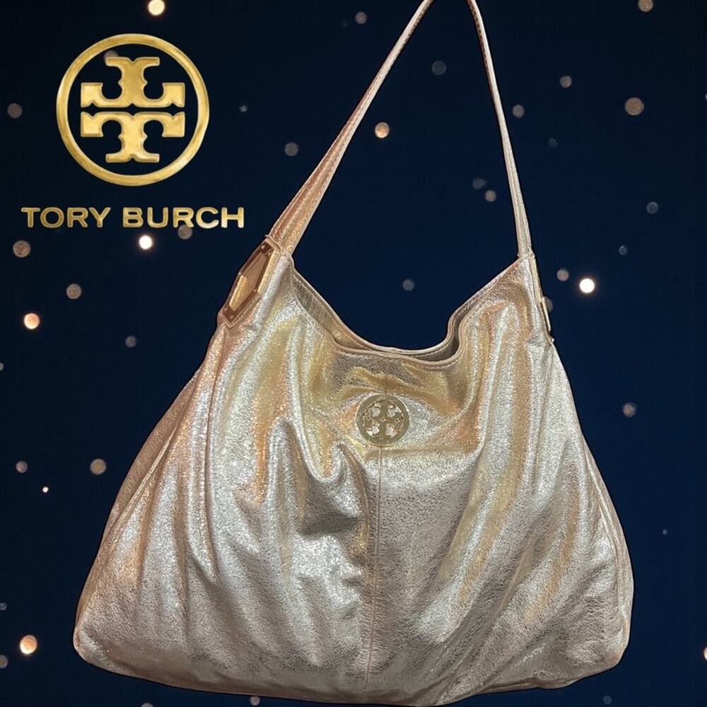 Tory Burch Metallic Gold Leather Hobo Bag A BEAUTY!